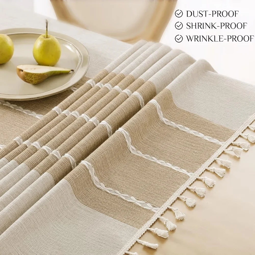 Elegant Sage Green Chiffon Archway Fabric- Boho Tasseled Linen Cotton Tablecloth